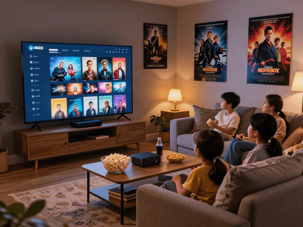 Enjoying family movie night using the Moviebox app for endless entertainment options.
