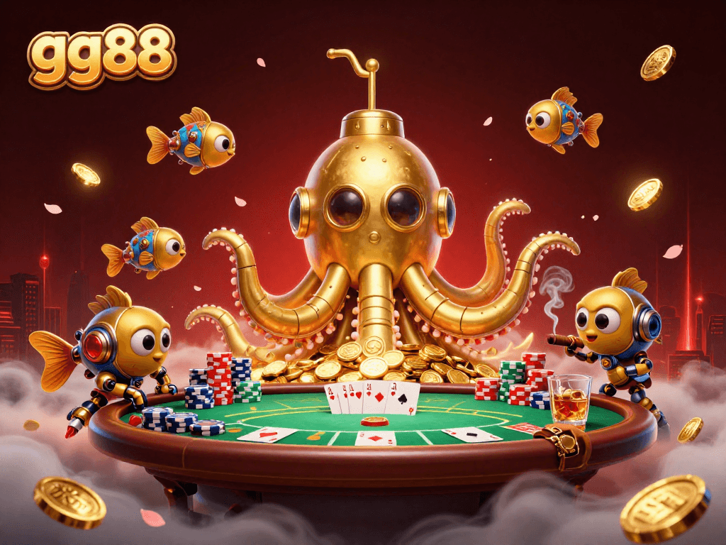 Experience thrilling gameplay at gg88 with a vibrant 3D scene of poker excitement and winning potential.