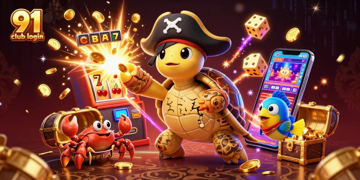 Engage with the 91 club login experience in a vibrant casino-themed scene filled with colorful elements and dynamic action.