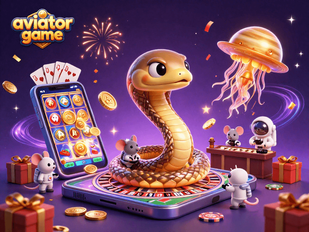 Engage with the exciting aviator game in a vibrant cosmic casino scene filled with cheerful betting mice.