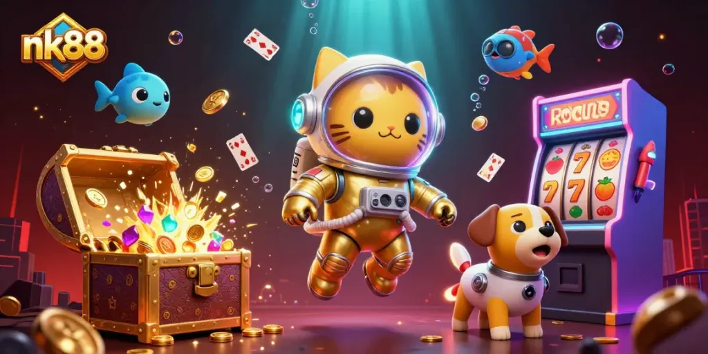 Win big at NK88 with a vibrant casino scene showcasing gaming thrills and excitement.