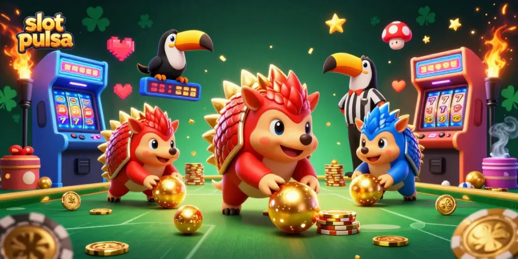 Spin the reels with the vibrant slot pulsa gameplay featuring lively pangolins amid poker chips.