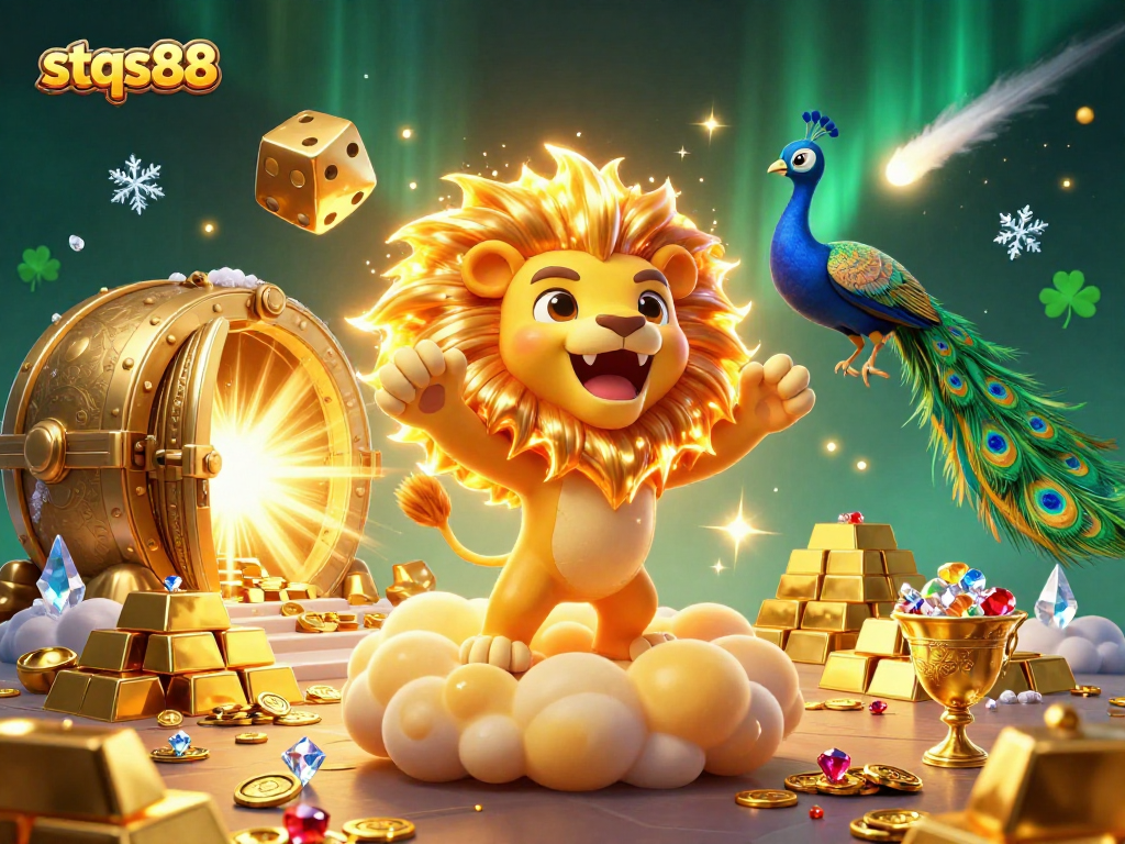 Win big with stqs88 in this vibrant casino-themed illustration filled with treasures.