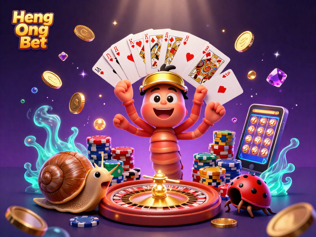 Experience Heng Ong Bet's exciting gaming action with lively characters amid vibrant casino elements.