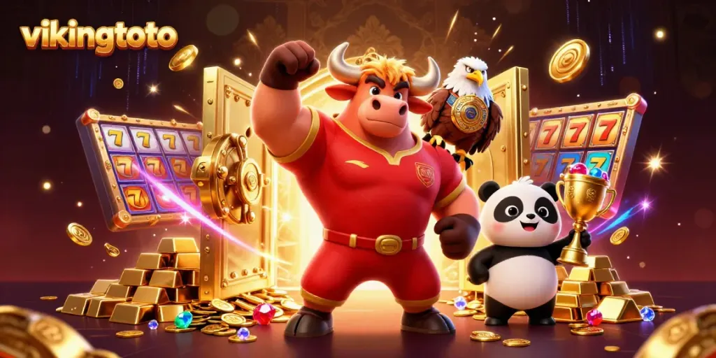 Experience thrilling slots and jackpots with vikingtoto in this vibrant casino illustration.