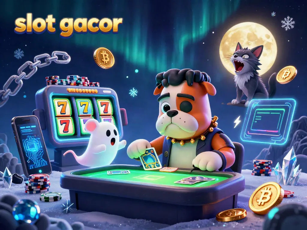 Engaging slot gacor scene with a Frankenstein bulldog, ghost mouse, and werewolf kitten for online casino enthusiasts.
