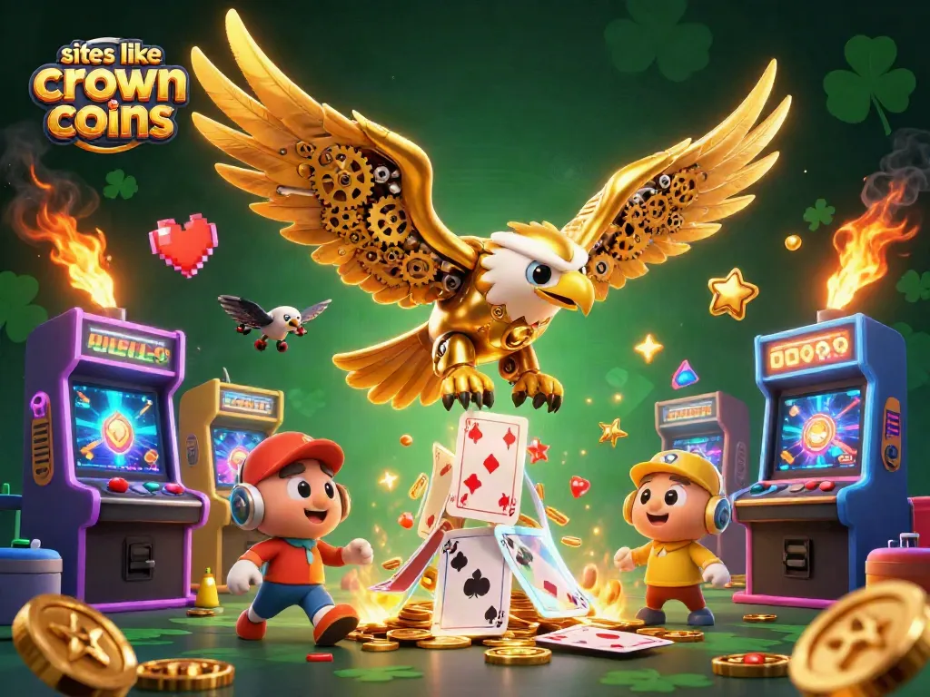 Spin and win with sites like Crown Coins in this vibrant 3D casino illustration.