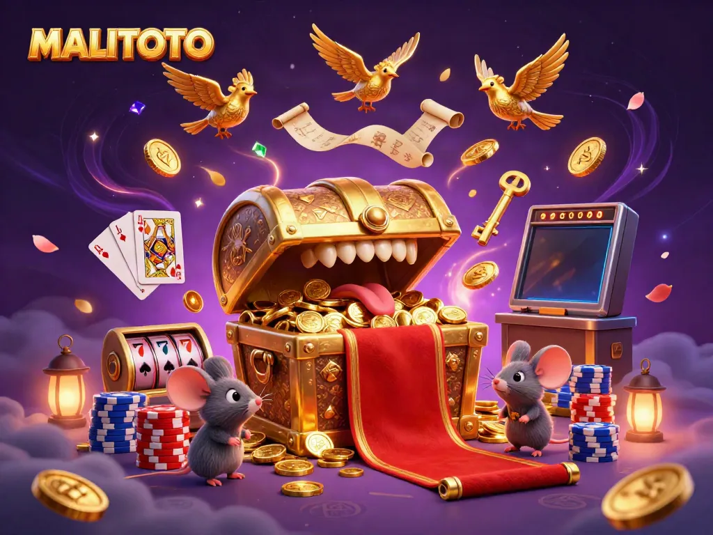 MALITOTO's treasure chest allure captivates players with golden coins and vibrant slot machines.