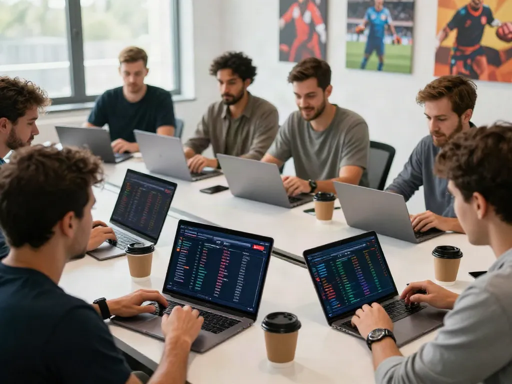 DewaGG online betting scene with diverse players analyzing odds on laptops.