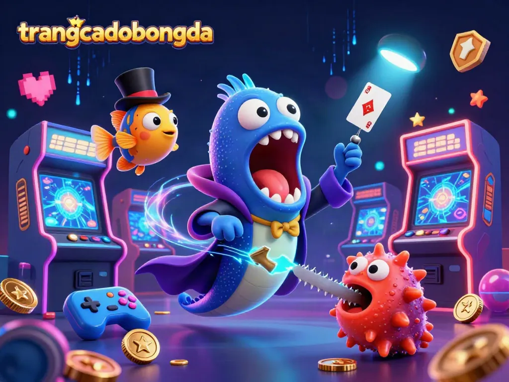 Experience interactive fun with trangcadobongda, featuring lively characters and casino game elements.