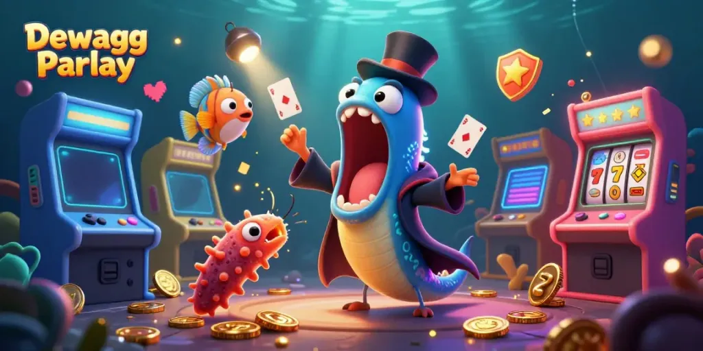 Experience thrilling action with Dewagg Parlay in a vivid underwater casino scene, filled with magic and excitement.