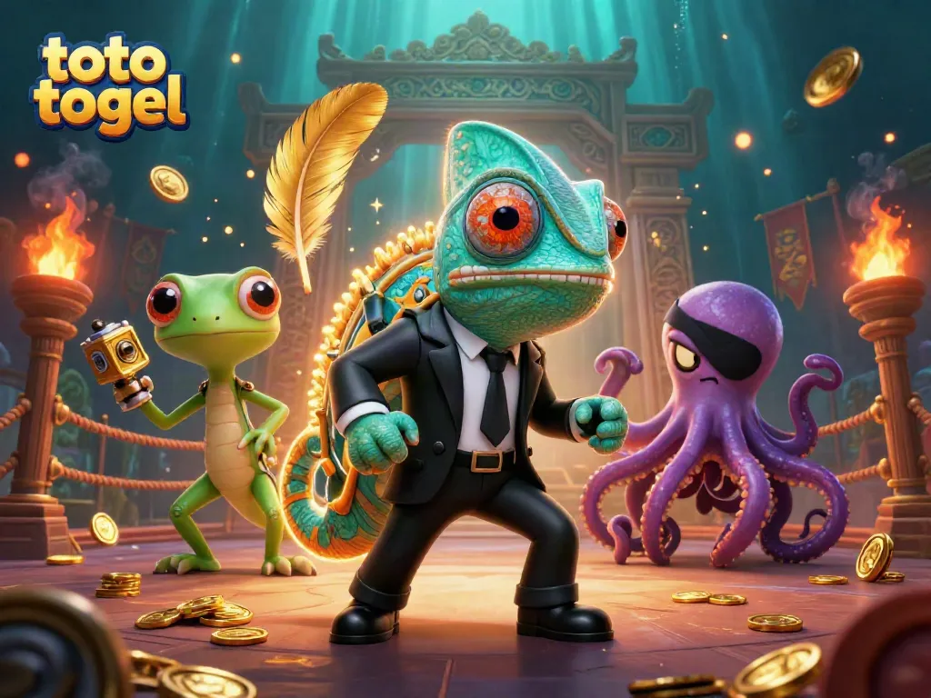 Engage with the dynamic scene of a colorful toto togel adventure featuring characters in an exciting setting.