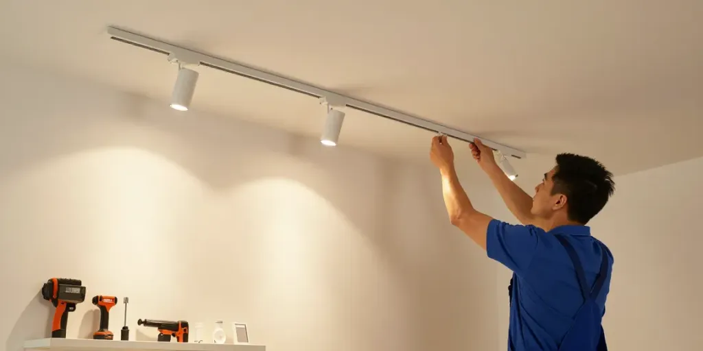 Instalarea sinei magnetice încastrate de către un contractor profesionist autorizat în interior, oferind servicii de calitate comunității.