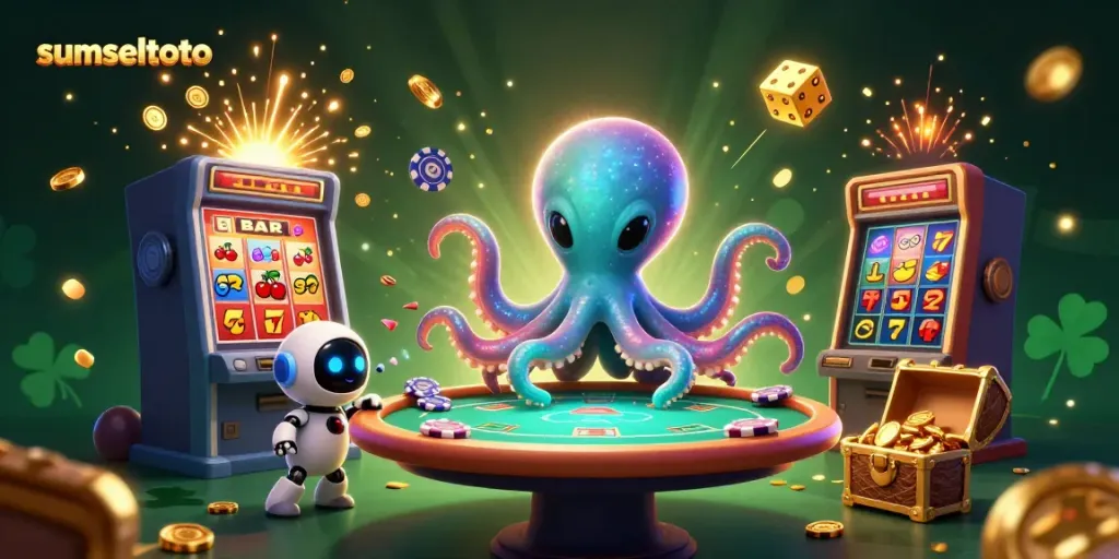 Experience thrilling gaming with sumseltoto, showcasing an alien octopus at a colorful casino interface.