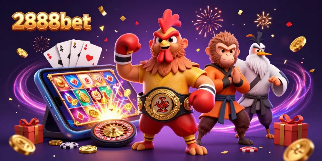 Experience thrilling rewards with the 2888bet adventure in this vibrant casino illustration.