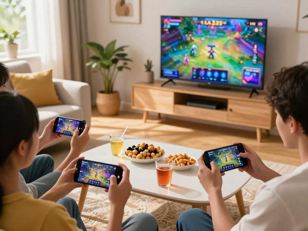 Pengguna menikmati aplikasi slot online iga 335 di ruang tamu yang nyaman.