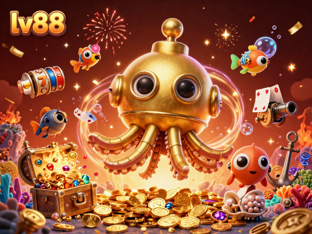 Experience thrilling gameplay at lv88 with a dynamic scene of golden treasures and casino excitement.