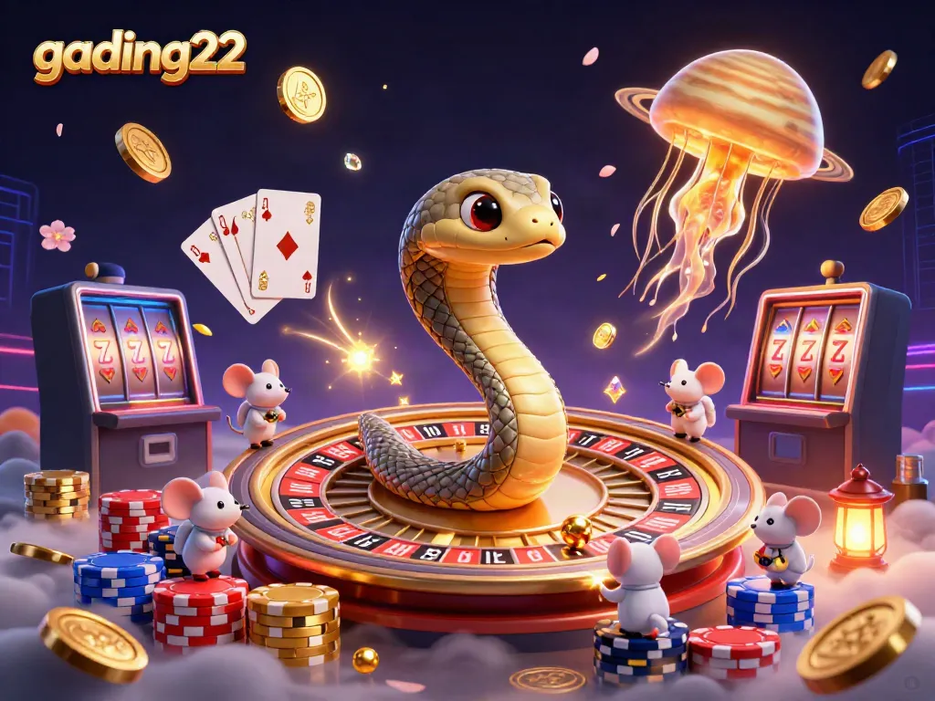 Bet on gading22's thrilling cosmic casino with 3D characters and vibrant elements.