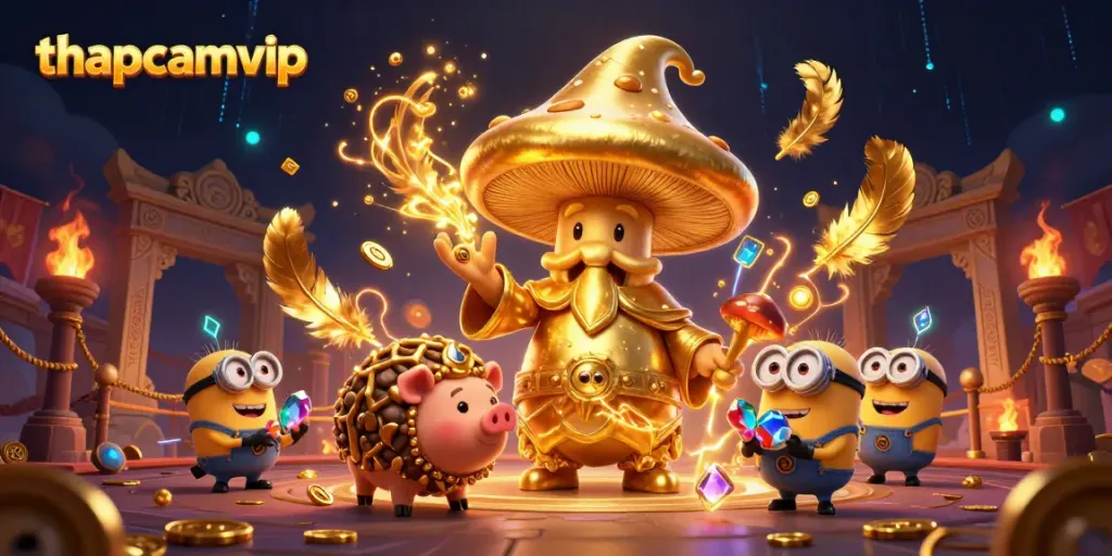 Experience thrilling sports betting action with thapcamvip's dynamic casino scene showcasing lively characters and enticing elements.