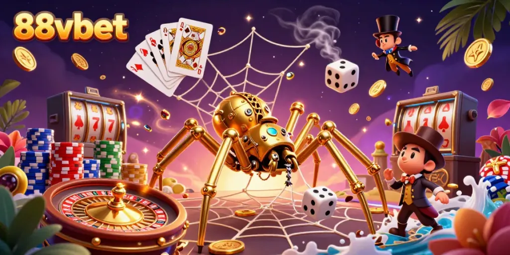 Spin the reels and win big at 88vbet with alluring casino elements and gold coins.