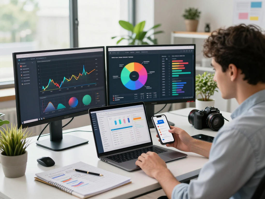 Purchase app installs analytics in a modern marketing office with dynamic strategies and vibrant workspace.