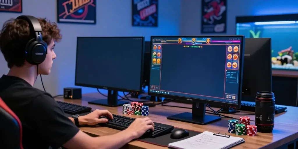 Daftar Dewatogel highlighted in a vibrant gaming workspace full of colorful graphics and gaming strategies.
