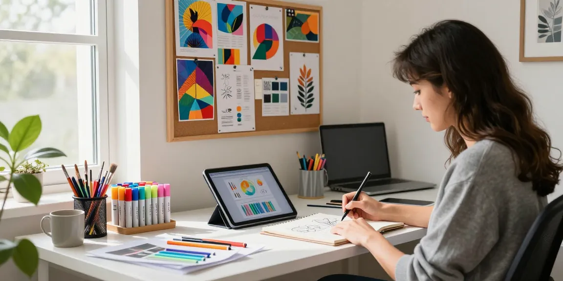Marker pen supplier showing a creative workspace with vibrant markers and digital design tools.