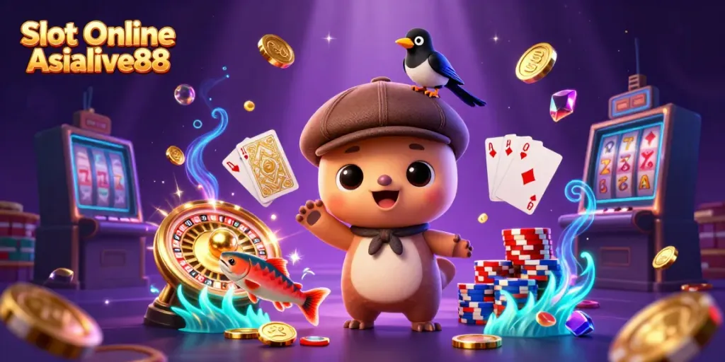 Experience Slot Online Asialive88 with vibrant gaming scenes, adorable characters, and dazzling coins.
