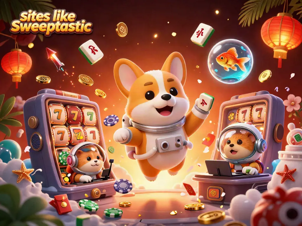 Engage with top sites like sweeptastic featuring 3D characters in a vibrant casino scene.