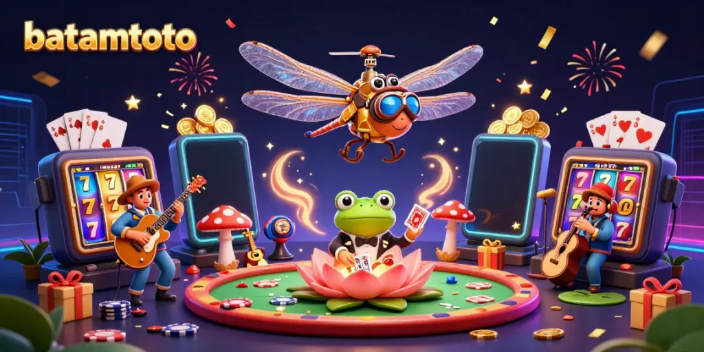 Experience the vibrant features of batamtoto with casino characters and dynamic slot games.