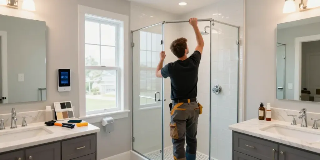 Kirkland bathroom remodeling contractor demonstrating high-quality installations in a modern bathroom setting.