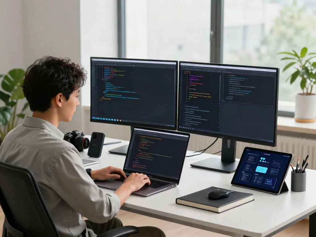 A software engineer integrating a unified LLM API in a modern workspace.