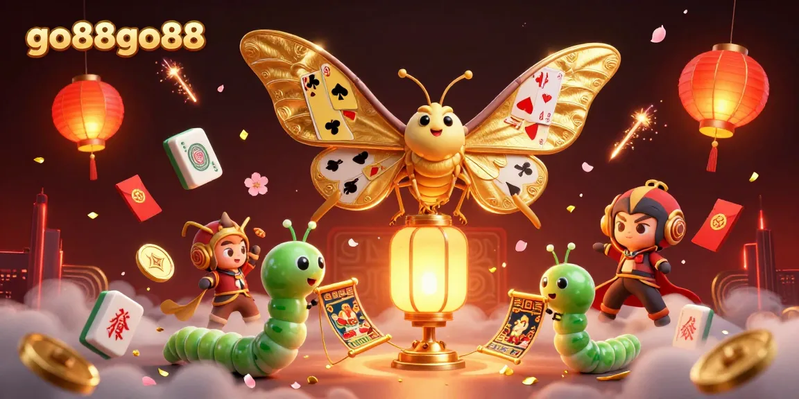 Experience vibrant casino action with go88go88 on a stunning 3D illustration featuring a majestic moth and floating game elements.