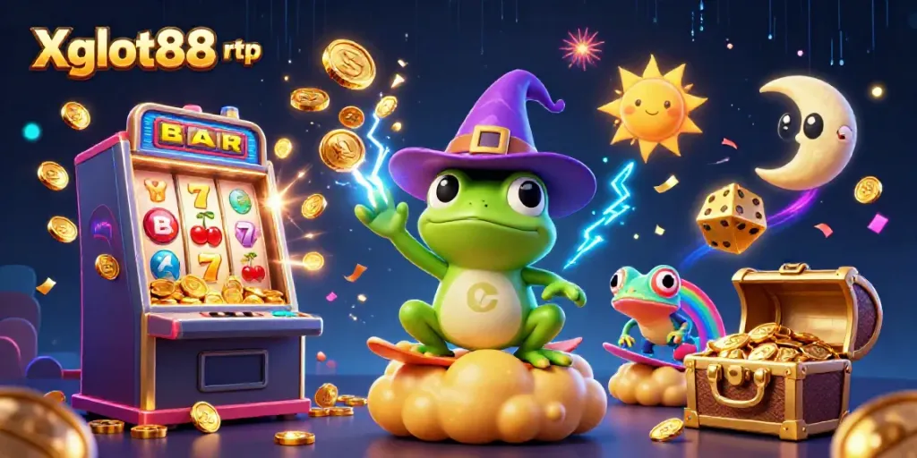 Gali kemenangan besar di Xgslot88 rtp dengan wizard frog menciptakan hujan koin emas.