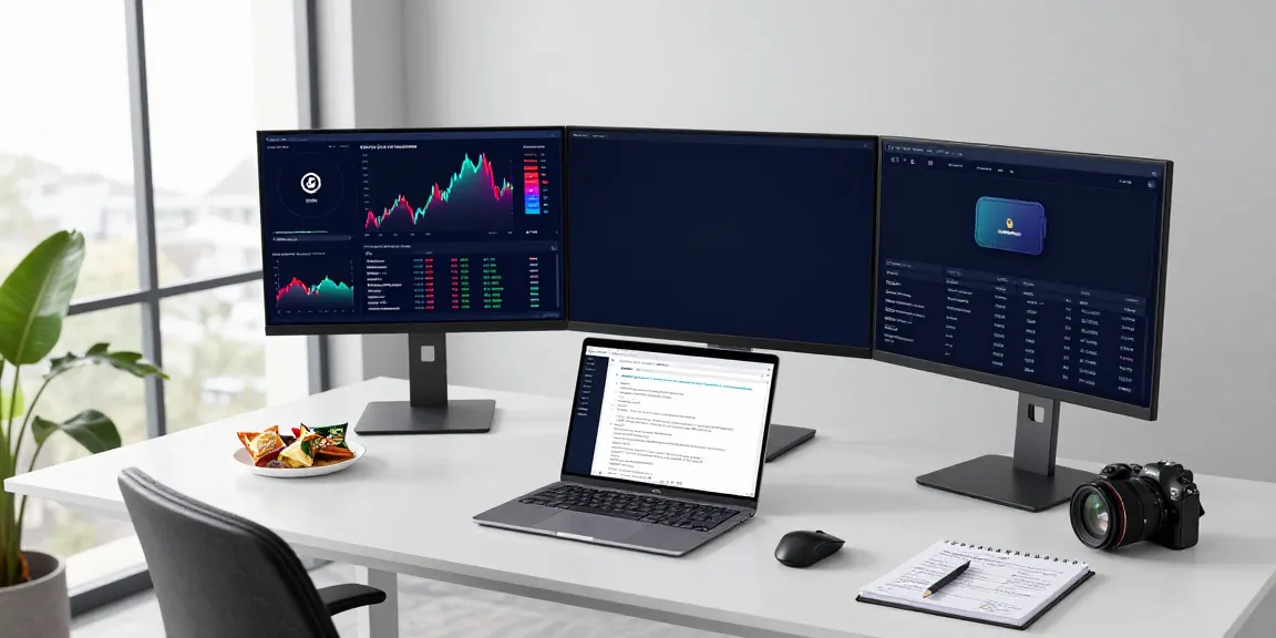 Real-time financial data API interface on multiple screens in a professional crypto workspace