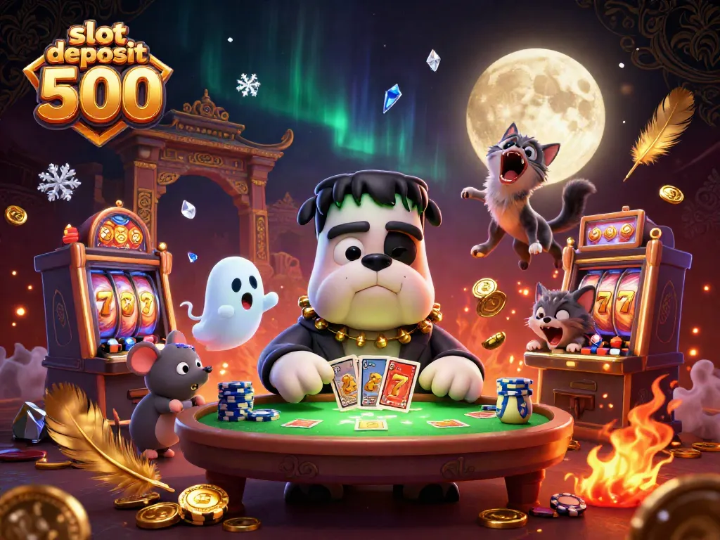 Engage with slot deposit 500 bonuses while enjoying a thrilling cartoon casino scene.