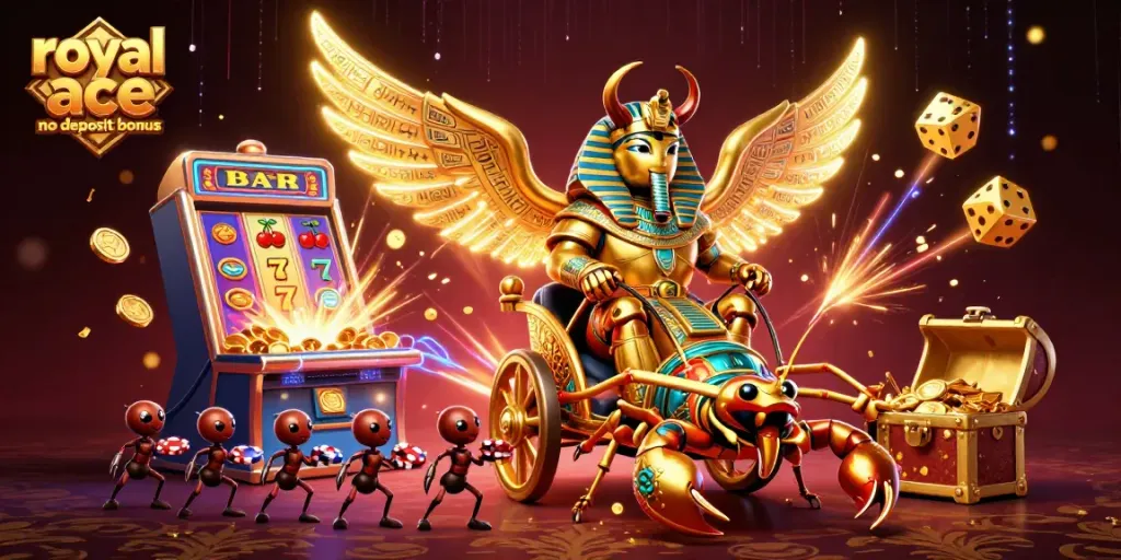 Play the royal ace no deposit bonus to win big with vibrant casino elements around you!