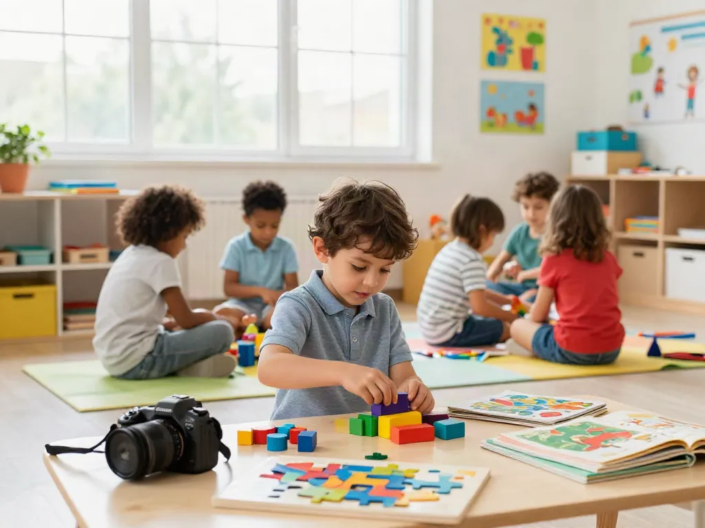 RUSUNTOTO anak belajar dengan kreatifitas di kelas cerah dan berwarna-warni.