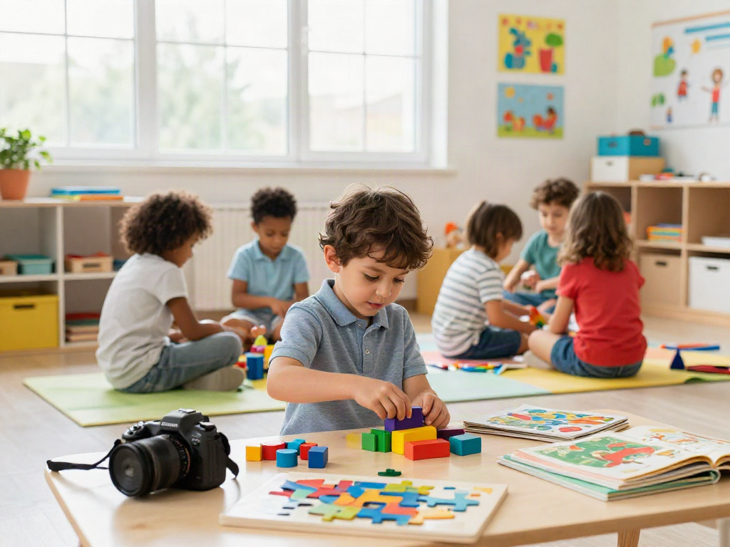 RUSUNTOTO anak belajar dengan kreatifitas di kelas cerah dan berwarna-warni.