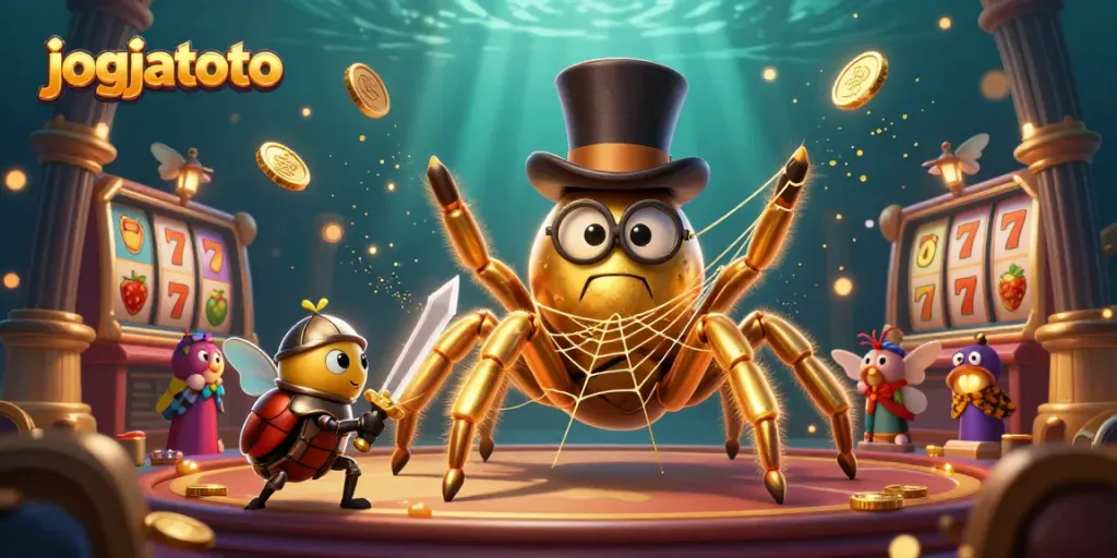 Engage with jogjatoto through an electrifying 3D casino adventure featuring a golden tarantula and beetle knight.