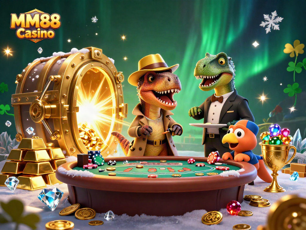 Experience the thrilling MM88 Casino scene with vibrant characters and dynamic casino elements.