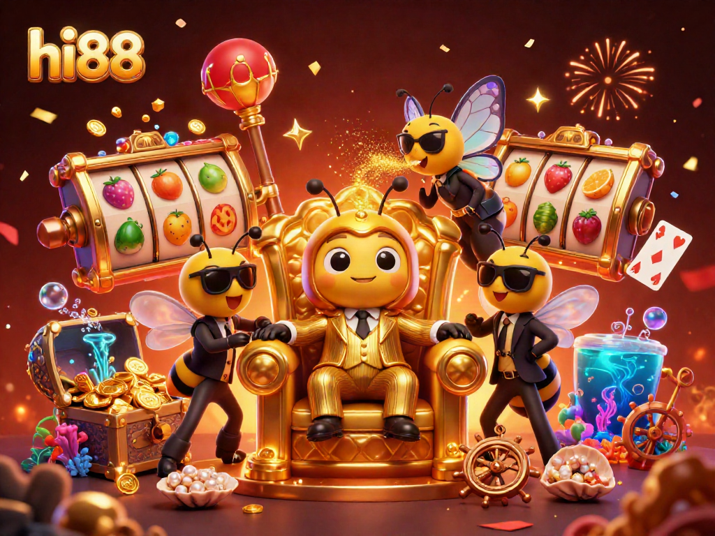 Experience excitement at hi88 with a vibrant casino scene featuring cartoon characters and dynamic gaming elements.