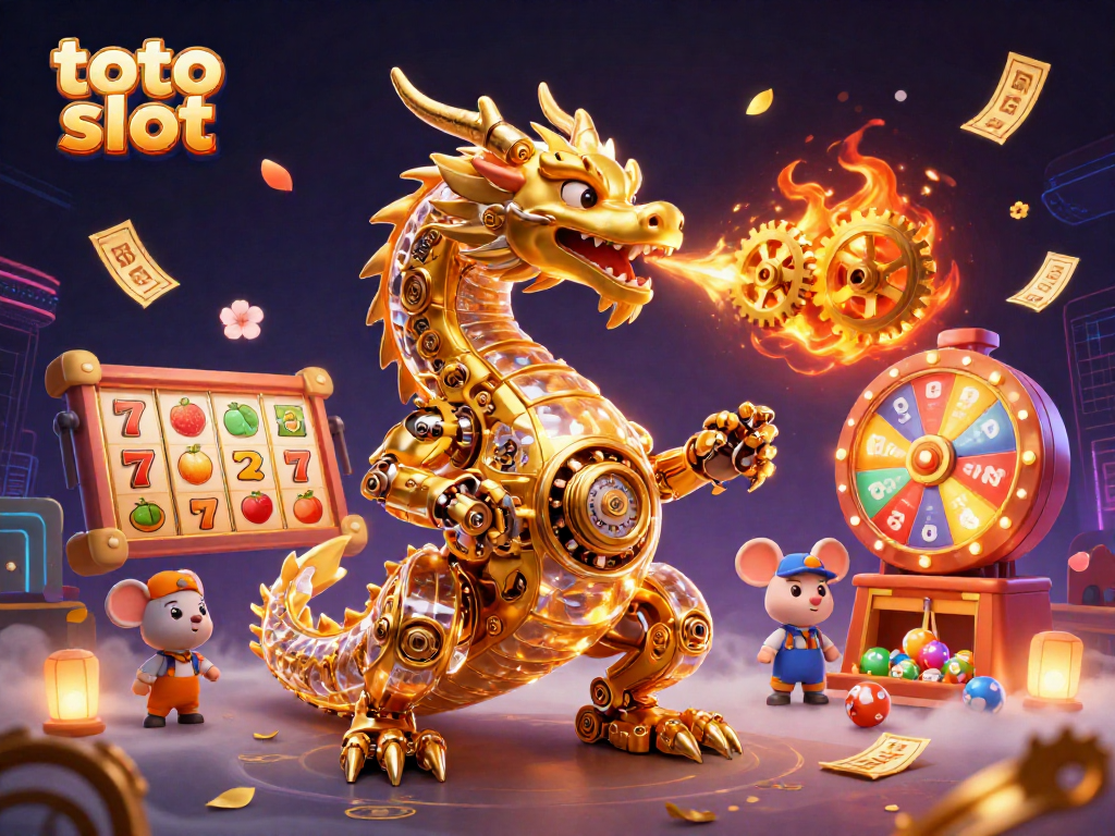 Menangkan di toto slot dengan mesin slot dan simbol buah yang berwarna-warni.