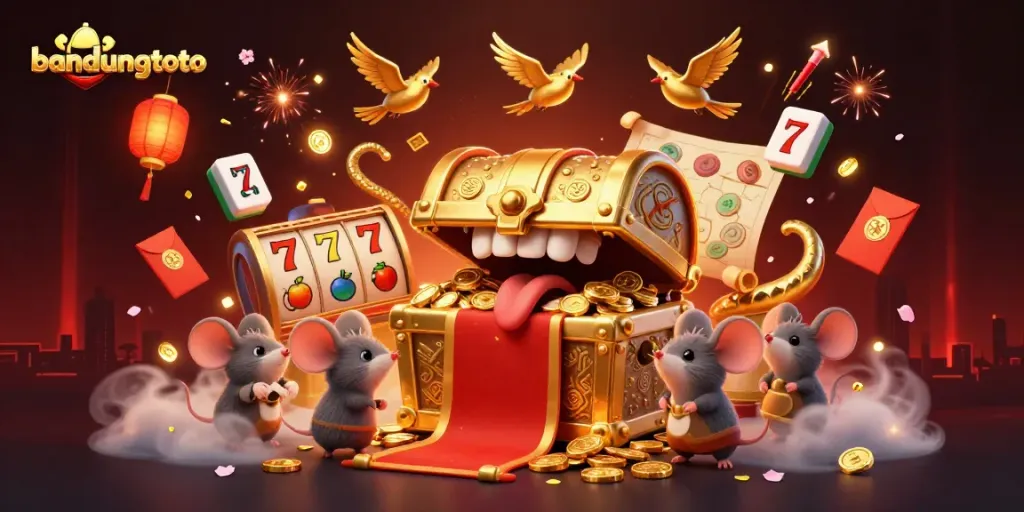 Engage with bandungtoto's vibrant slot game treasures as golden birds and happy mice gather around riches.