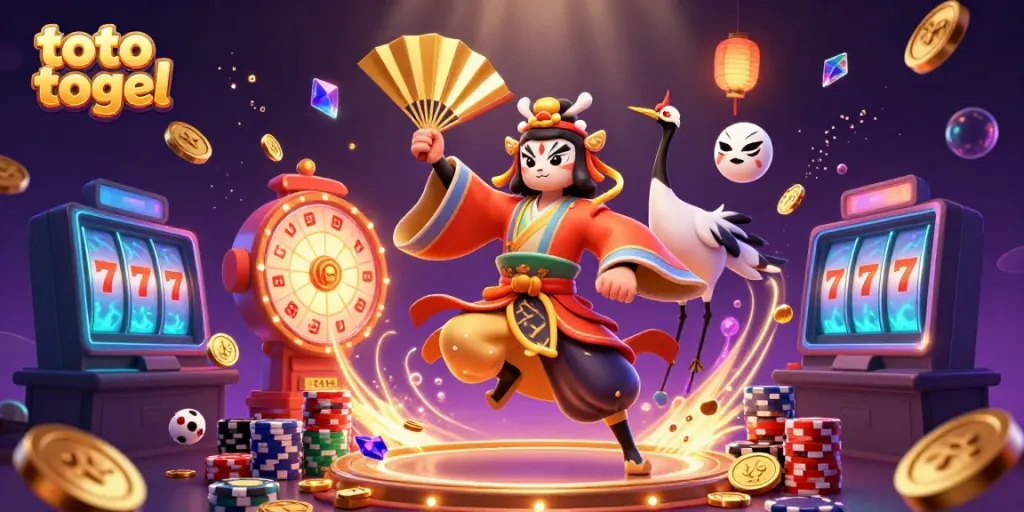 Experience the excitement of toto togel with colorful casino elements and magical characters.
