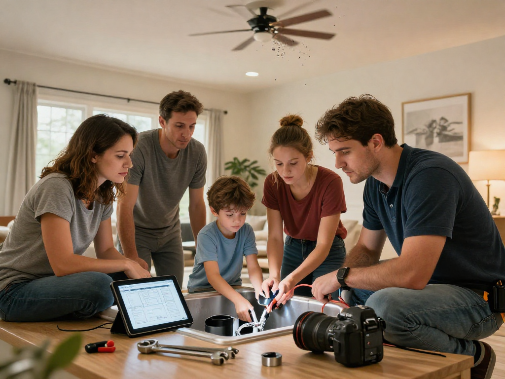 Leak repair Fort Worth: Licensed plumber diagnosing a leak in a family's home.