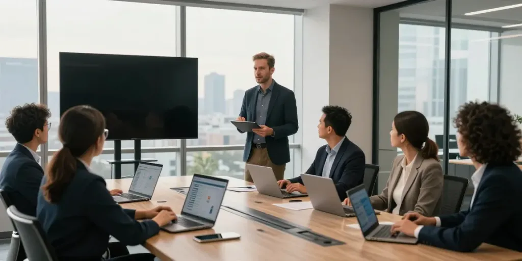 Mark Litwin leads a strategic meeting at Marrisa Holdings with a diverse team in a modern office environment.