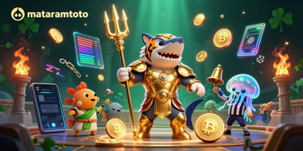 Experience gaming excitement at mataramtoto with a thrilling underwater colosseum featuring a golden gladiator shark.