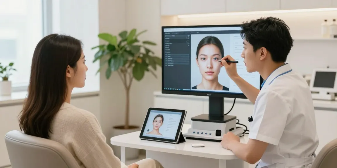 ClinicEvo better than QOVES: Professional aesthetician guiding a client through facial analysis.