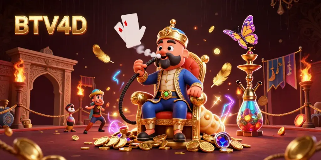 Permainan judi epik dengan BTV4D dan karakter kartun karnaval.